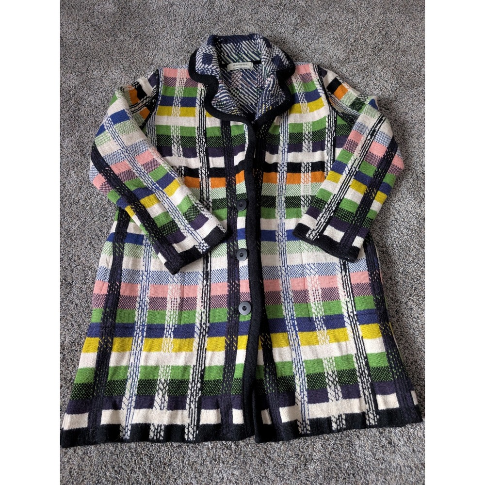 Aldomartins Multi Color Plaid Wool Alpaca Blend Knit Cardigan Coat‎ Small Spain
